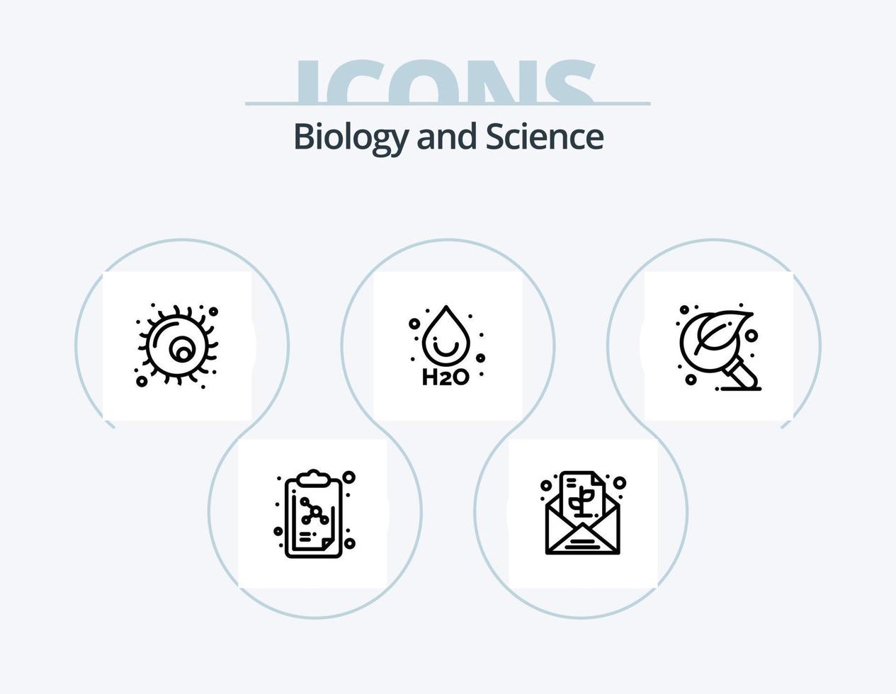 design de ícones do pacote de 5 ícones de linha de biologia. biologia. plantar. folhas. natureza. biologia vetor