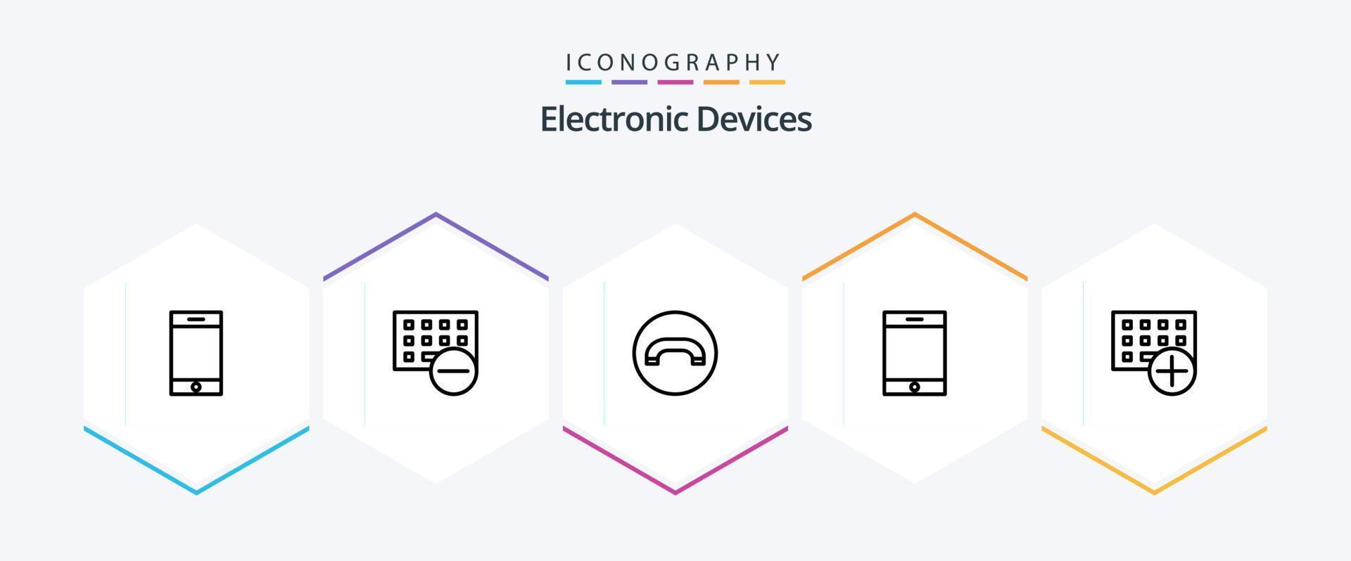 Pacote de ícones de 25 linhas de dispositivos, incluindo gadget. computadores. declínio. adicionar. ipad vetor