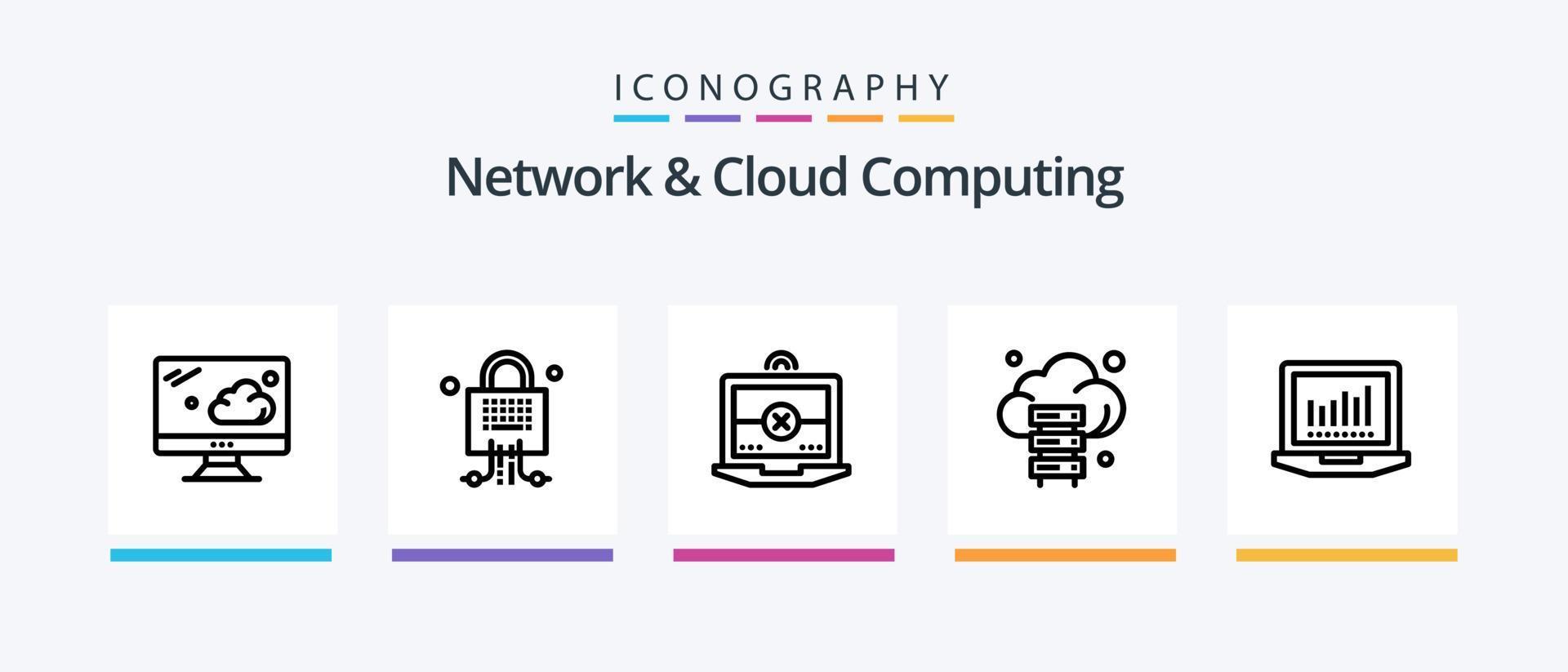 pacote de ícones de linha 5 de rede e computação em nuvem, incluindo chamada. armazenar. grande. conexão. Informação. design de ícones criativos vetor