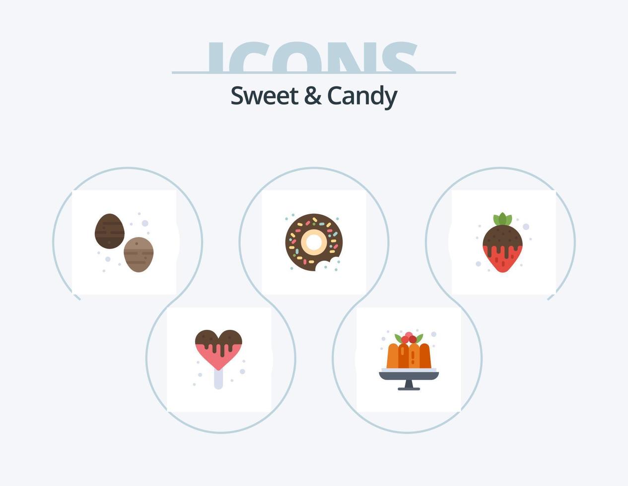 design de ícone plano de pacote de 5 ícones doces e doces. fondue de morango. comida. sobremesa. sobremesa. comida vetor