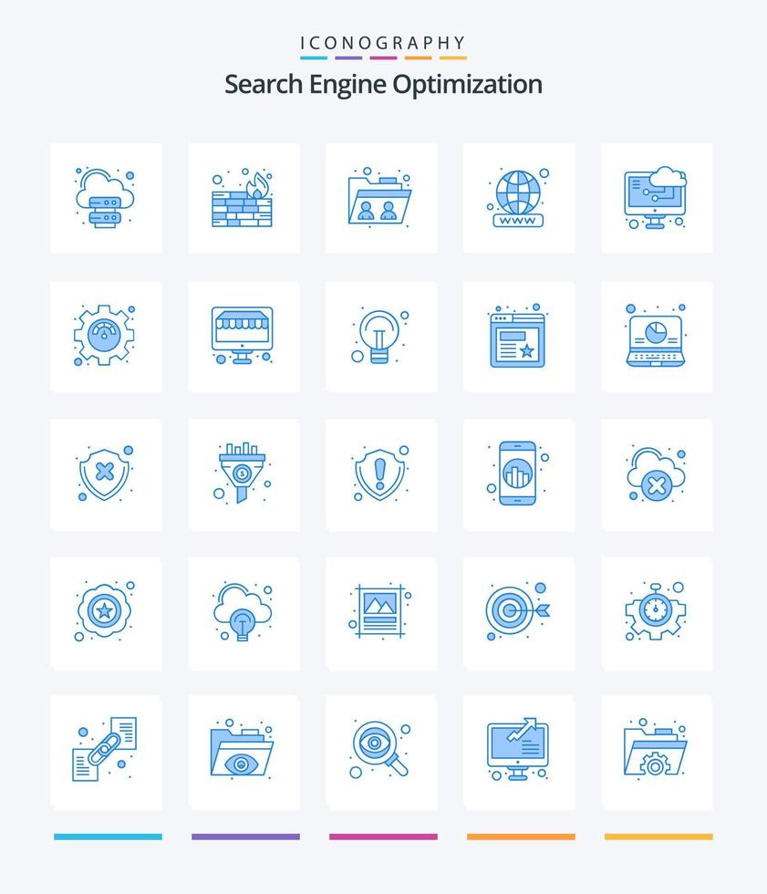 pacote de ícones criativos seo 25 azul, como produtividade. computação em nuvem. compartilhamento. nuvem. local na rede Internet vetor