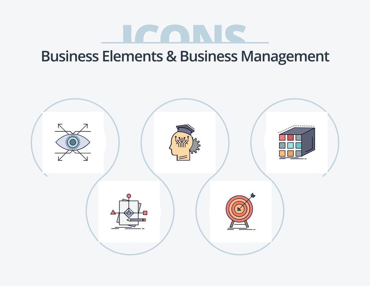 elementos de negócios e linha de gerenciamento de negócios cheia de ícones do pacote 5 design de ícones. Operação. engrenagem. mercado. negócios. gerenciamento vetor