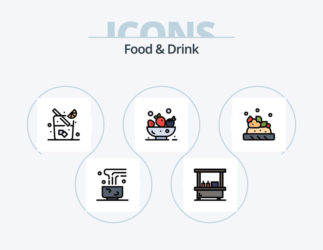 linha de comida e bebida cheia de ícones pack 5 design de ícones. . comida. gelo. água. vetor