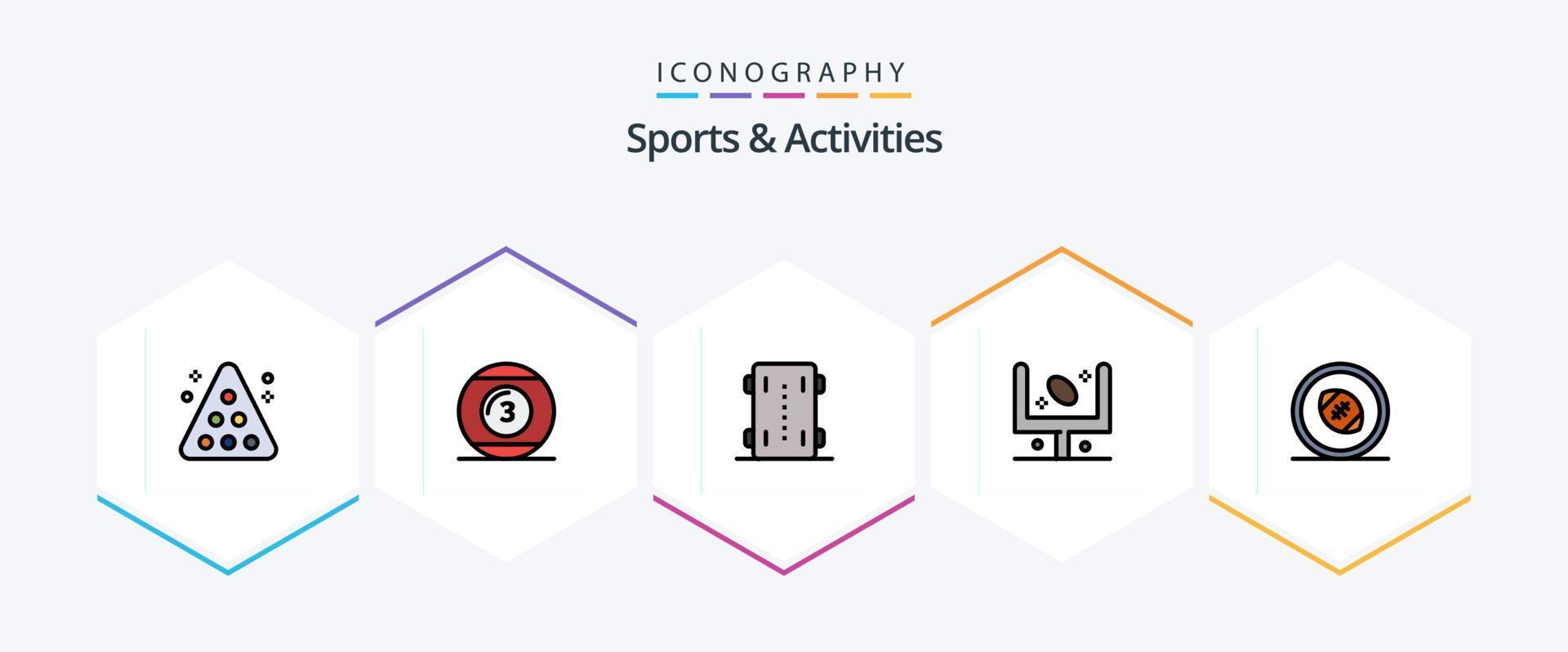 esportes e atividades 25 pacote de ícones de linha preenchida, incluindo futebol. americano. jogar. skate. esporte vetor