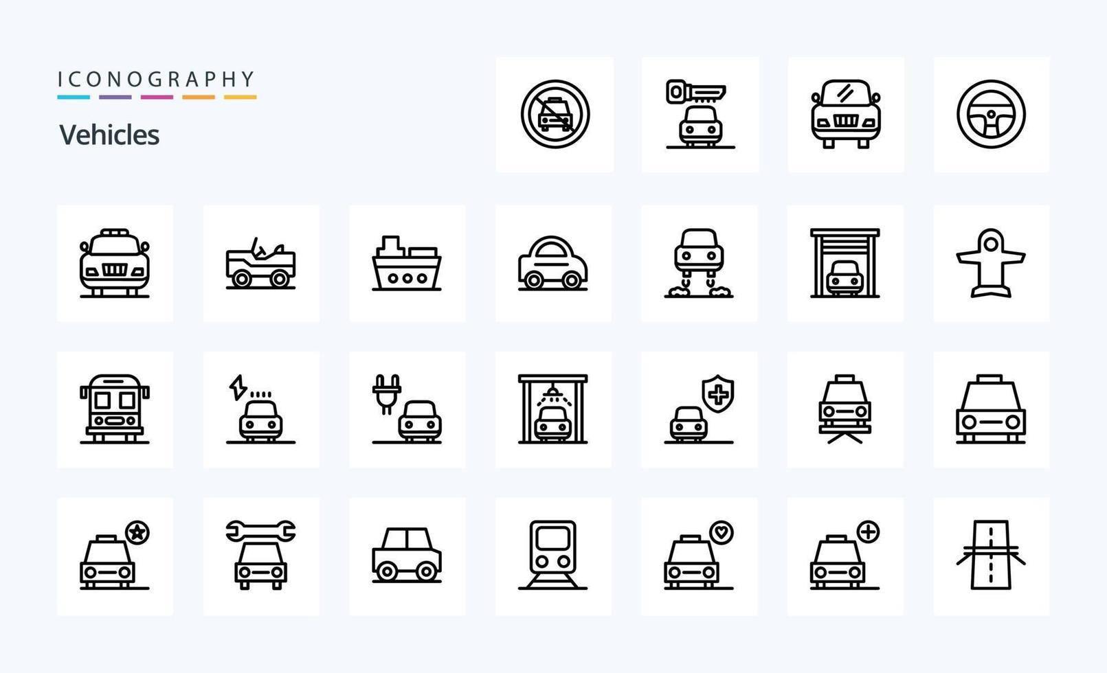 pacote de ícones de linha de 25 veículos vetor