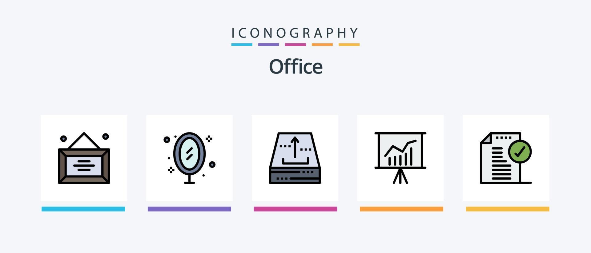 linha de escritório cheia de 5 ícones, incluindo para baixo. caixa. escritório. arquivo. escritório. design de ícones criativos vetor
