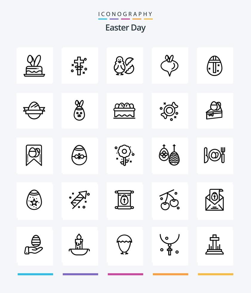 pacote criativo de ícones de contorno de páscoa 25, como ovo. vegetal. ovo. nabo. feliz vetor