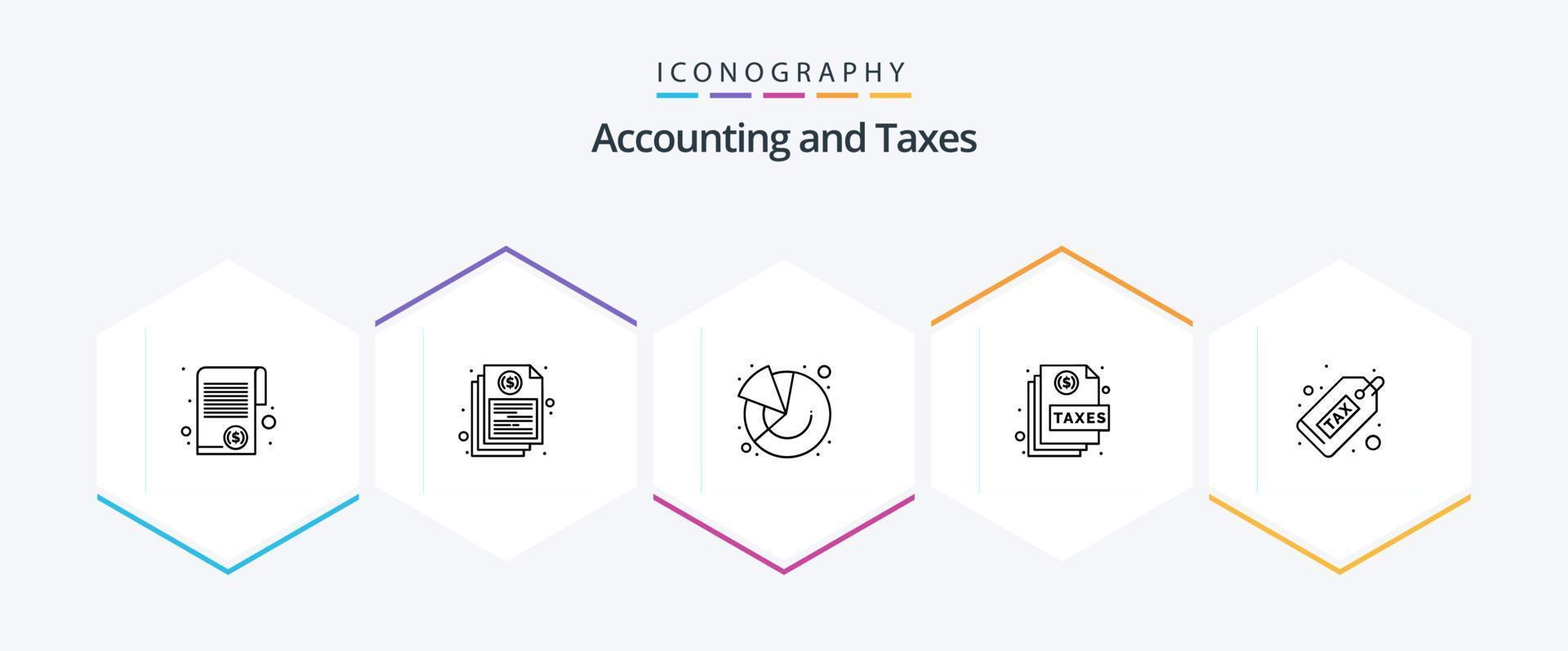 pacote de ícones de 25 linhas de impostos, incluindo página. documento. financeiro. Ação. gráfico vetor