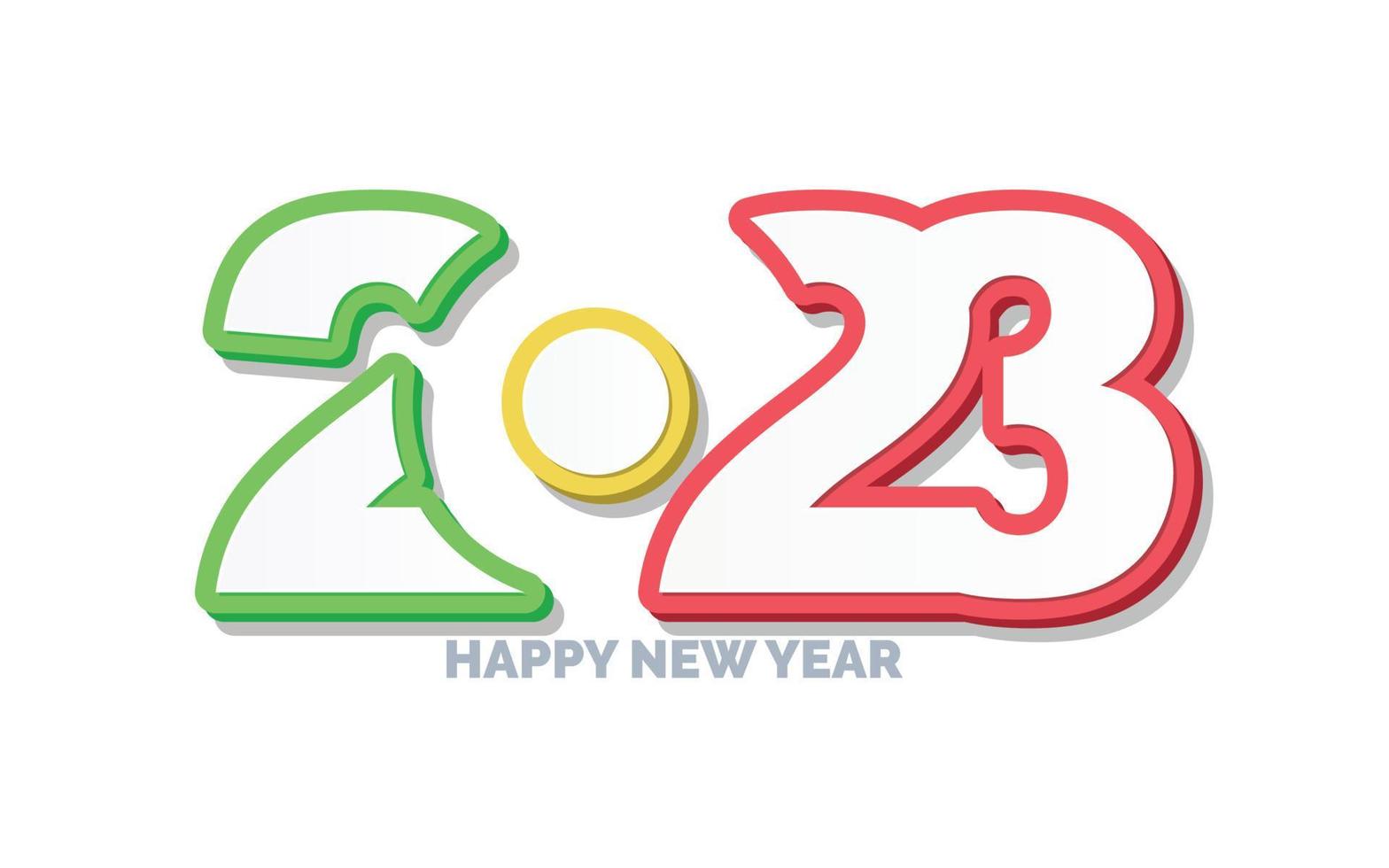 design de logotipo 3d feliz ano novo 2023 vetor