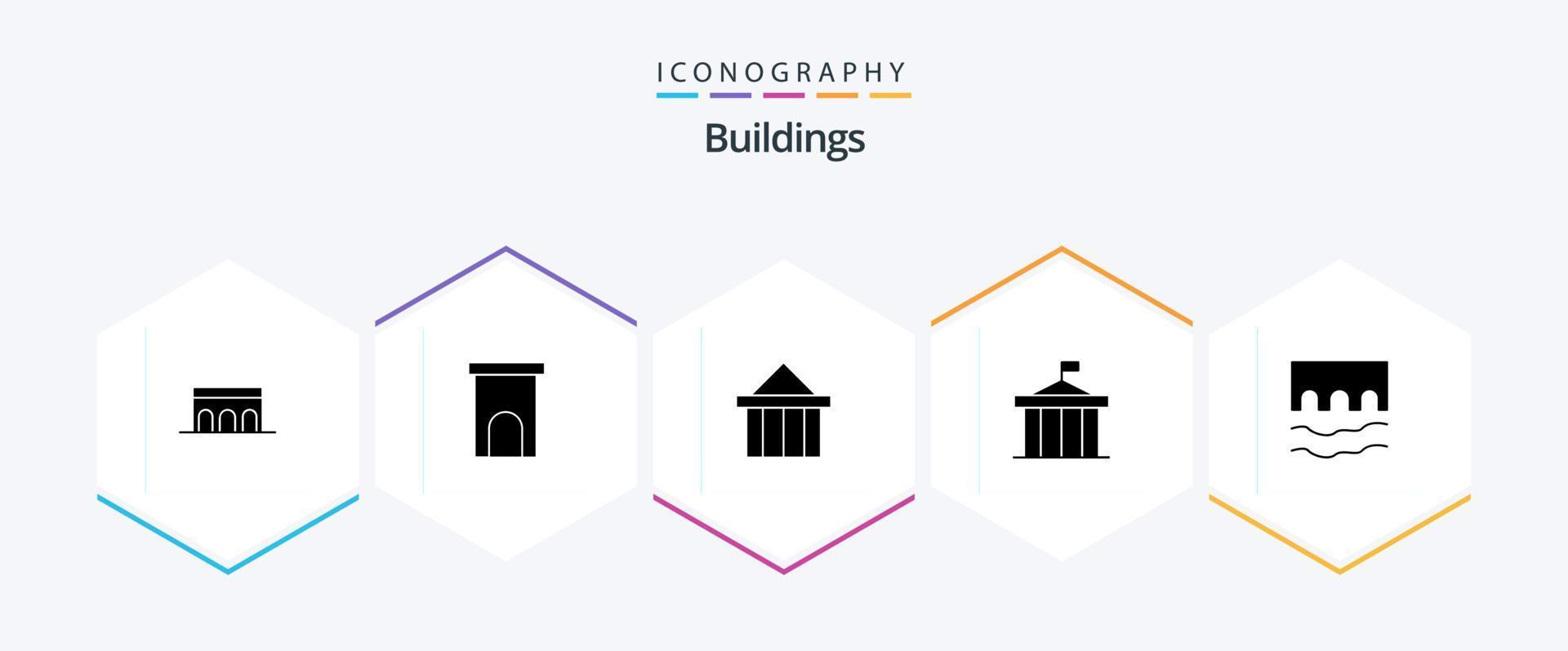 Pacote de ícones de 25 glifos de edifícios, incluindo histórico. ponte. propriedade. Grécia. colunas vetor