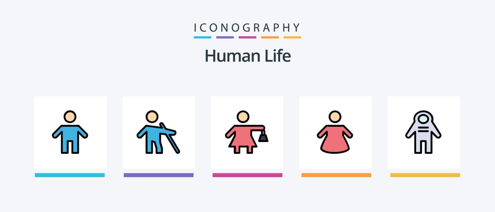 linha humana cheia de 5 ícones incluindo caixa. humano. relógio. cabeça. tempo. design de ícones criativos vetor