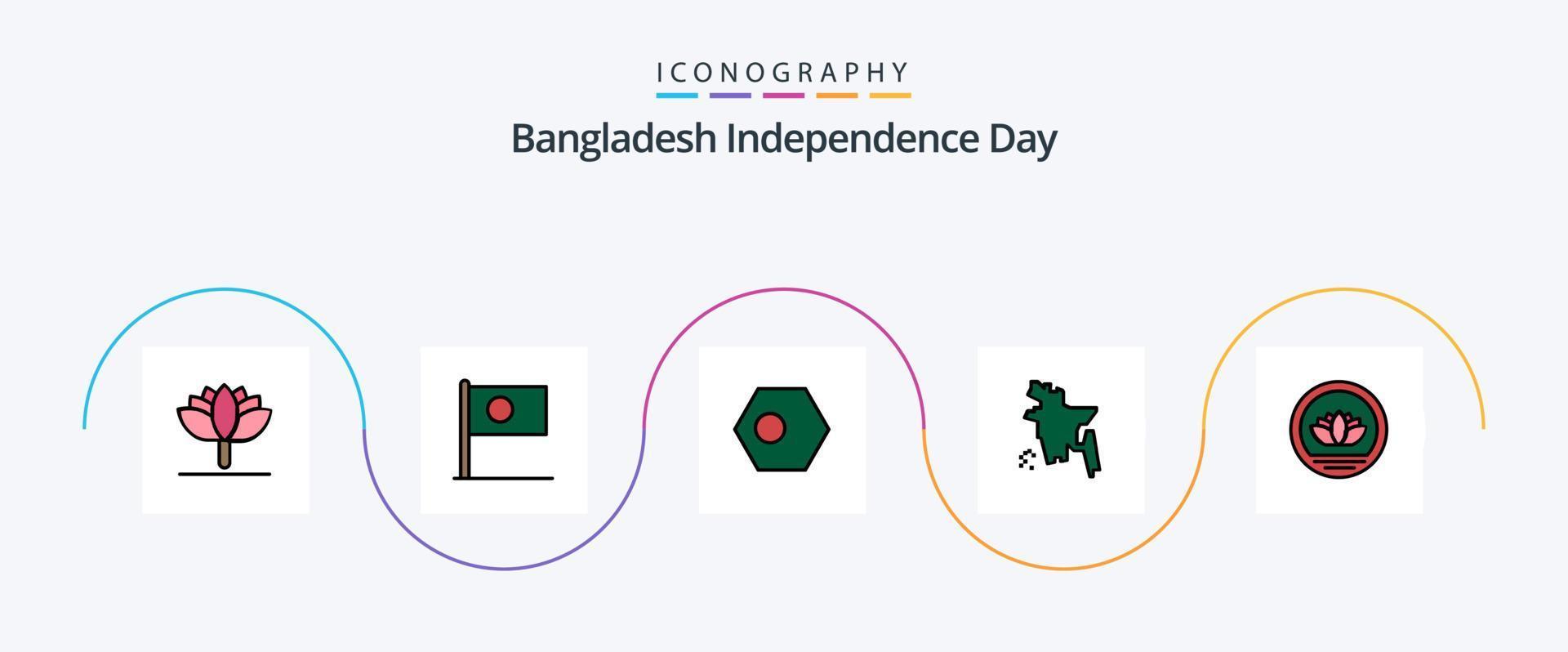 linha do dia da independência de bangladesh preenchida com 5 ícones planos, incluindo . Bangladesh. moedas. Bangladesh vetor