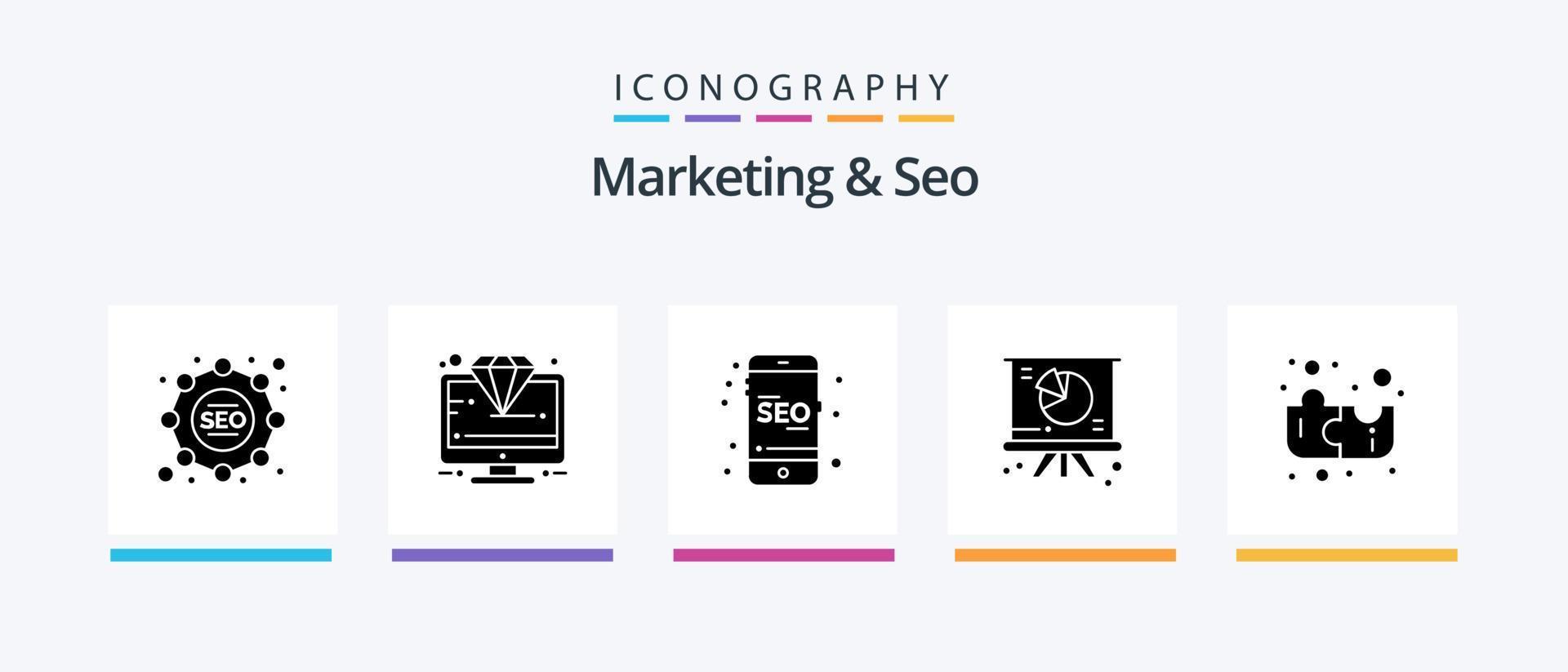 pacote de ícones de marketing e seo glifo 5, incluindo quebra-cabeça. apresentação. móvel. torta. gráfico. design de ícones criativos vetor