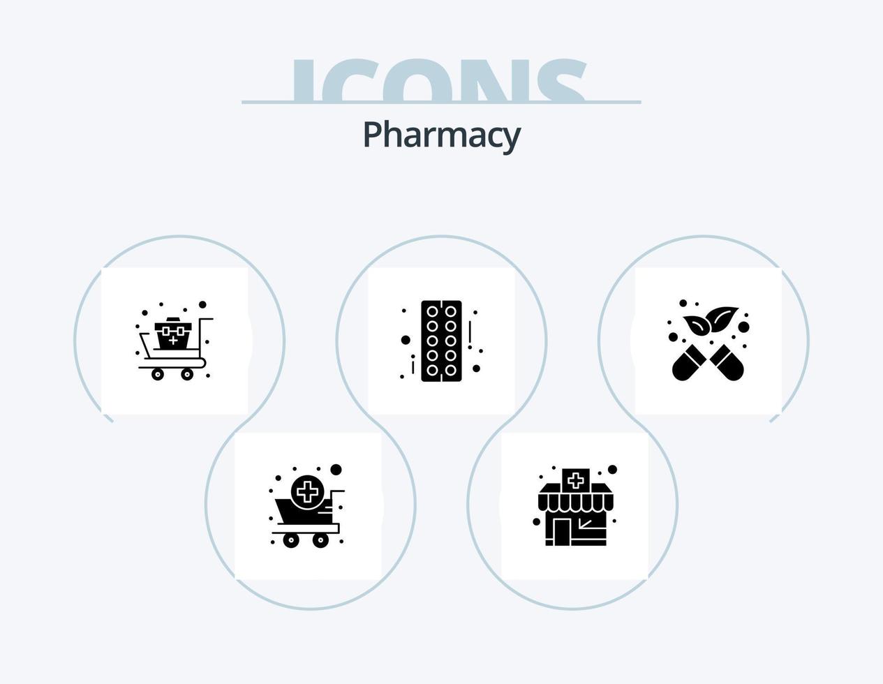 pacote de ícones de glifos de farmácia 5 design de ícones. farmacia. alternativa. carrinho. tábua. farmacia vetor