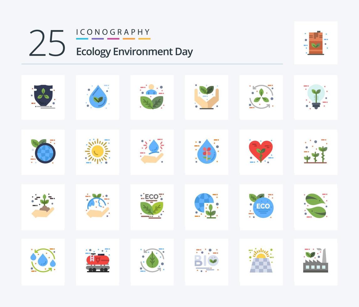 pacote de ícones de 25 cores planas de ecologia, incluindo planta. eco. água. crescimento. natureza vetor