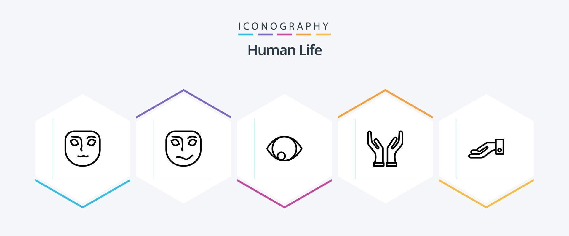 pacote de ícones humanos de 25 linhas, incluindo . mão. face. esmolas. cuidadoso vetor