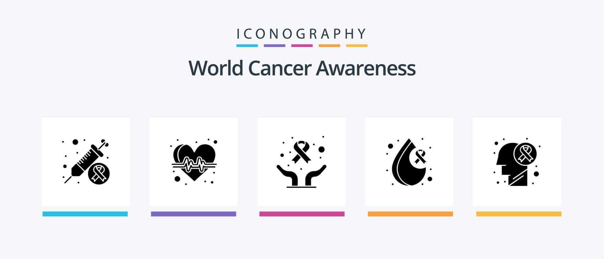 pacote de ícones de glifo 5 de conscientização mundial sobre o câncer, incluindo tumor cerebral. saúde. Cuidado. dia. sangue. design de ícones criativos vetor