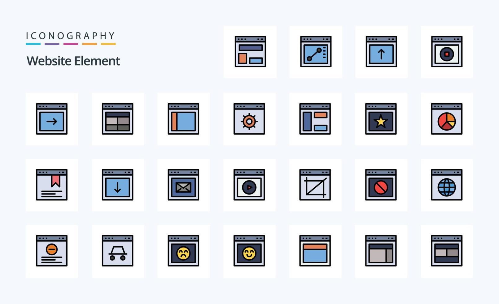 pacote de ícones de estilo cheio de linha de elemento de 25 sites vetor