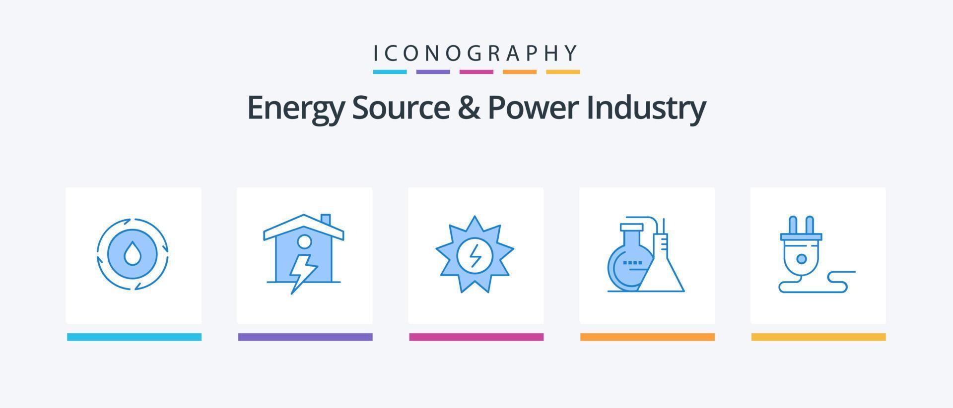 fonte de energia e pacote de ícones azul 5 da indústria de energia, incluindo energia. energia. energia. laboratório. produtos químicos. design de ícones criativos vetor