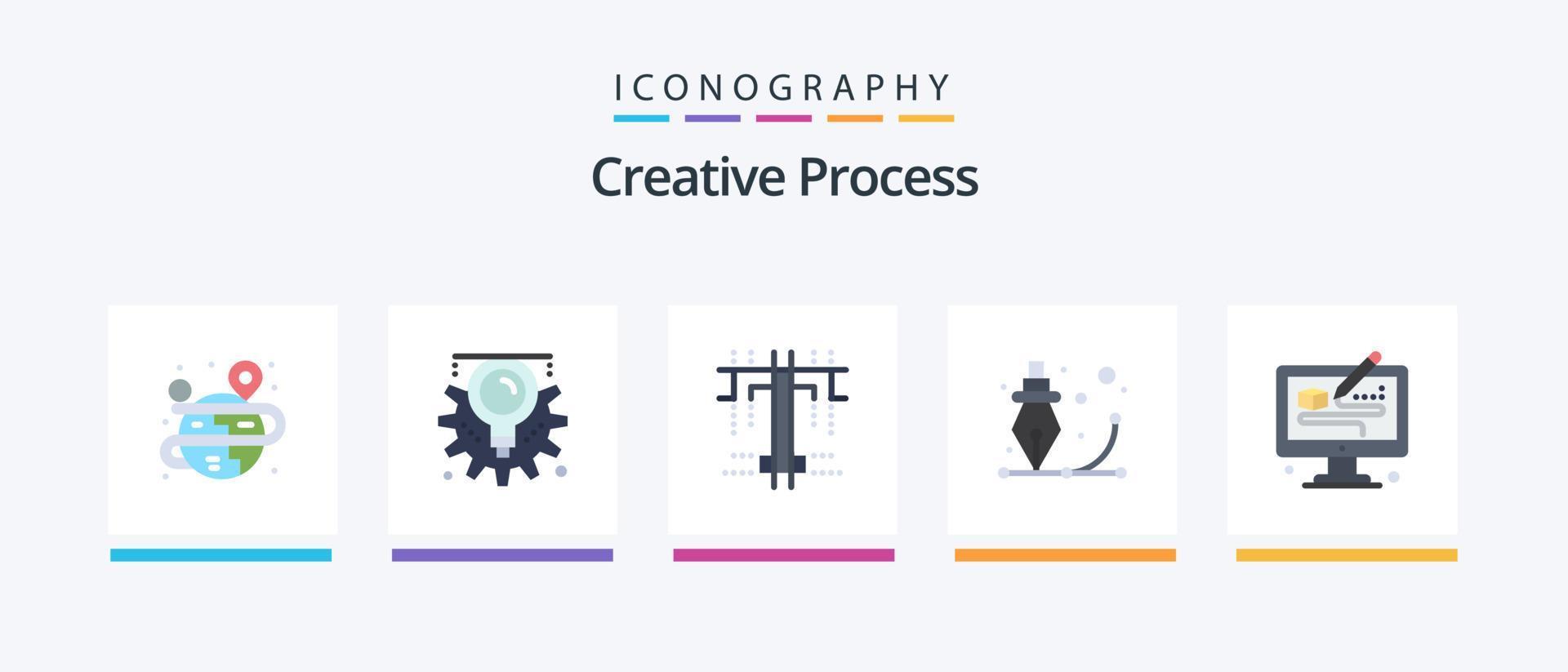 processo criativo flat 5 icon pack incluindo processo. processo. criativo. caneta. projeto. design de ícones criativos vetor