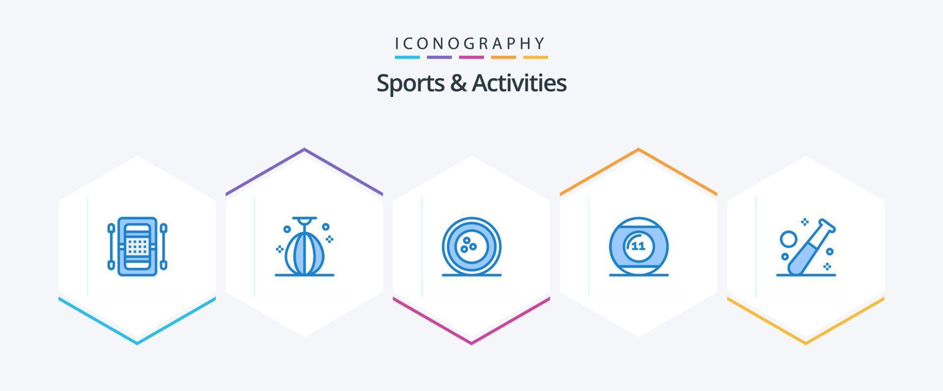 esportes e atividades 25 pacote de ícones azuis, incluindo jogo. bola. velocidade. Esportes. boliche vetor