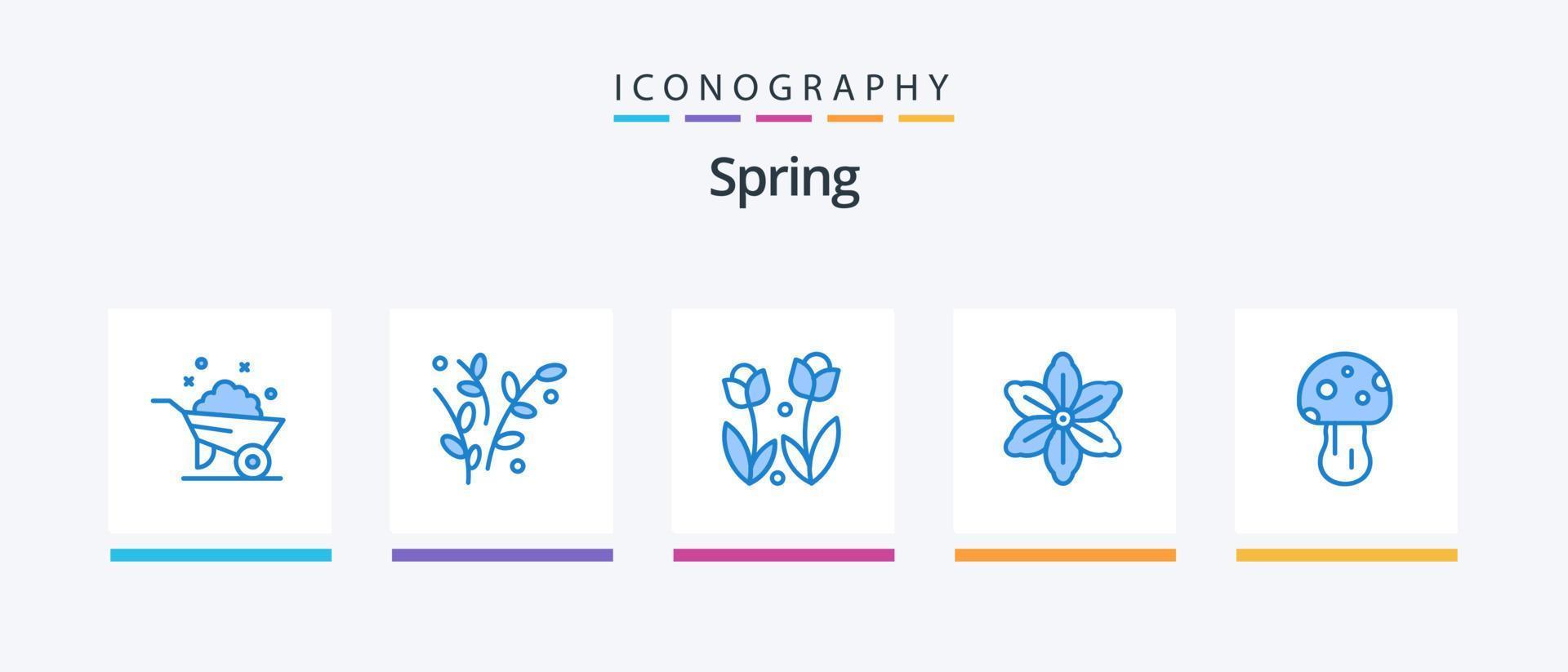 pacote de ícones de primavera azul 5, incluindo cogumelo. natureza. flora. floral. primavera. design de ícones criativos vetor