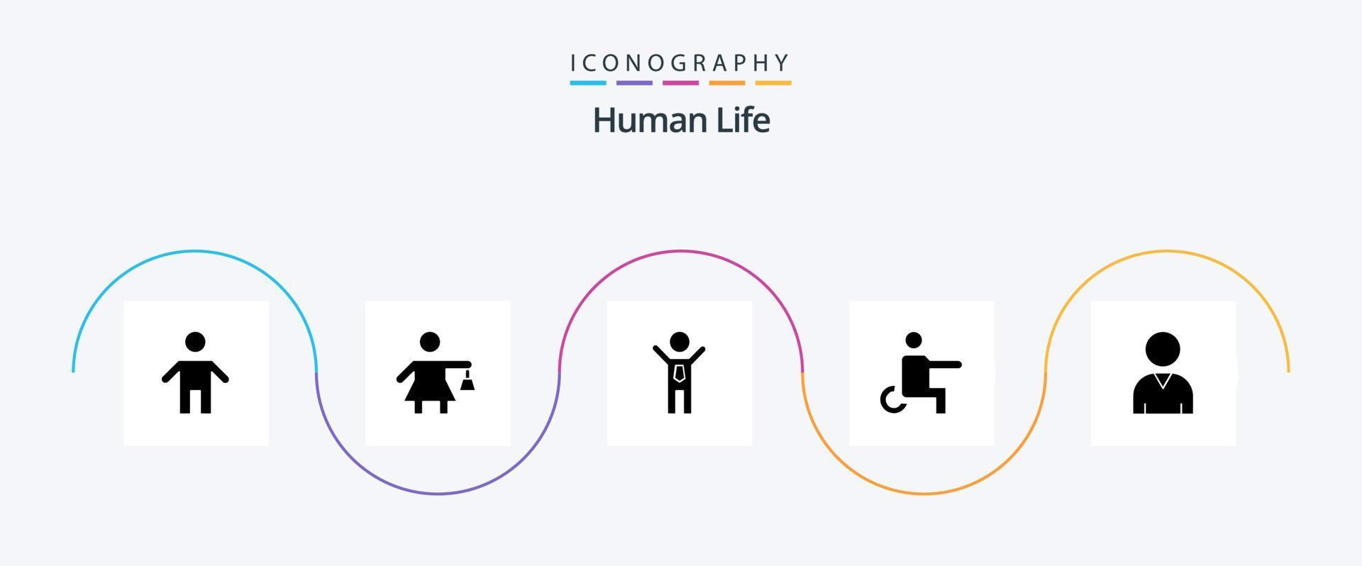 pacote de ícones de glifo humano 5 incluindo . humano. negócios. cadeira de rodas. deficiente vetor