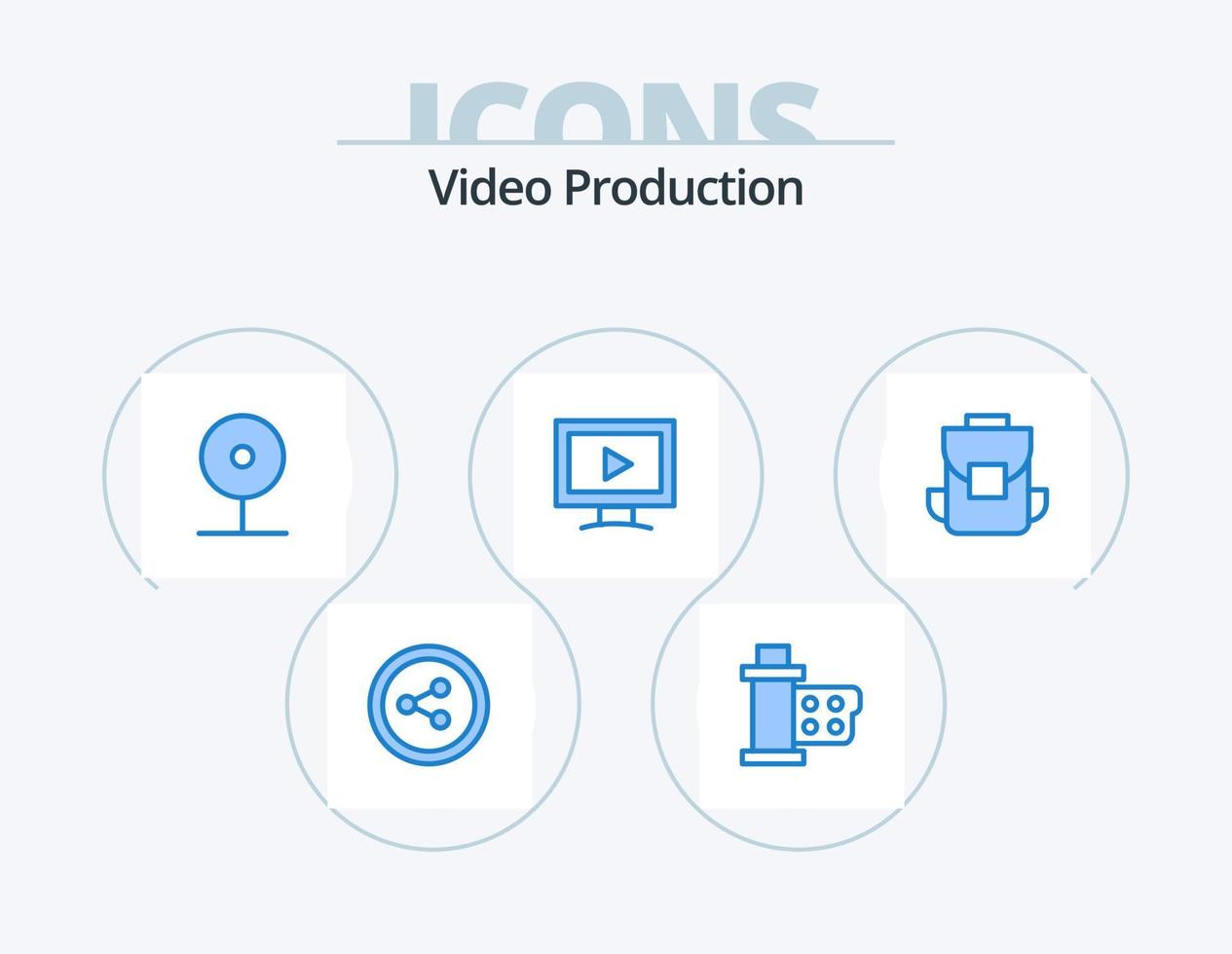 produção de vídeo azul icon pack 5 design de ícone. multimídia. jogar. cctv. vídeo. monitor vetor