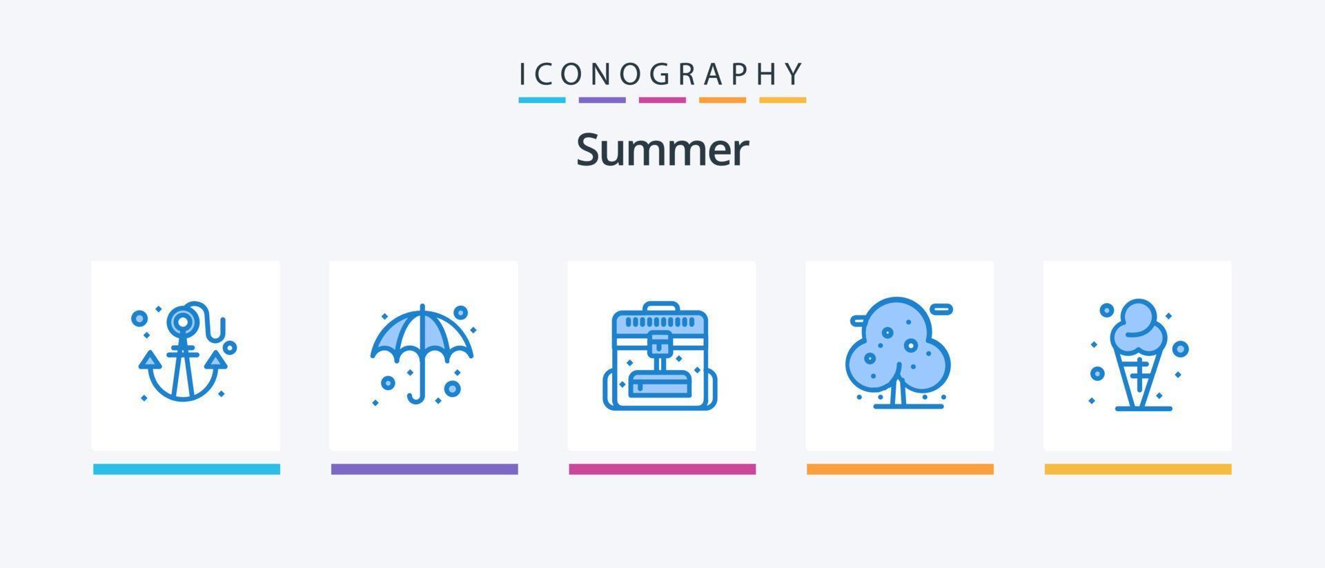pacote de ícones de verão azul 5, incluindo cone. árvore. pasta. plantar. praia. design de ícones criativos vetor