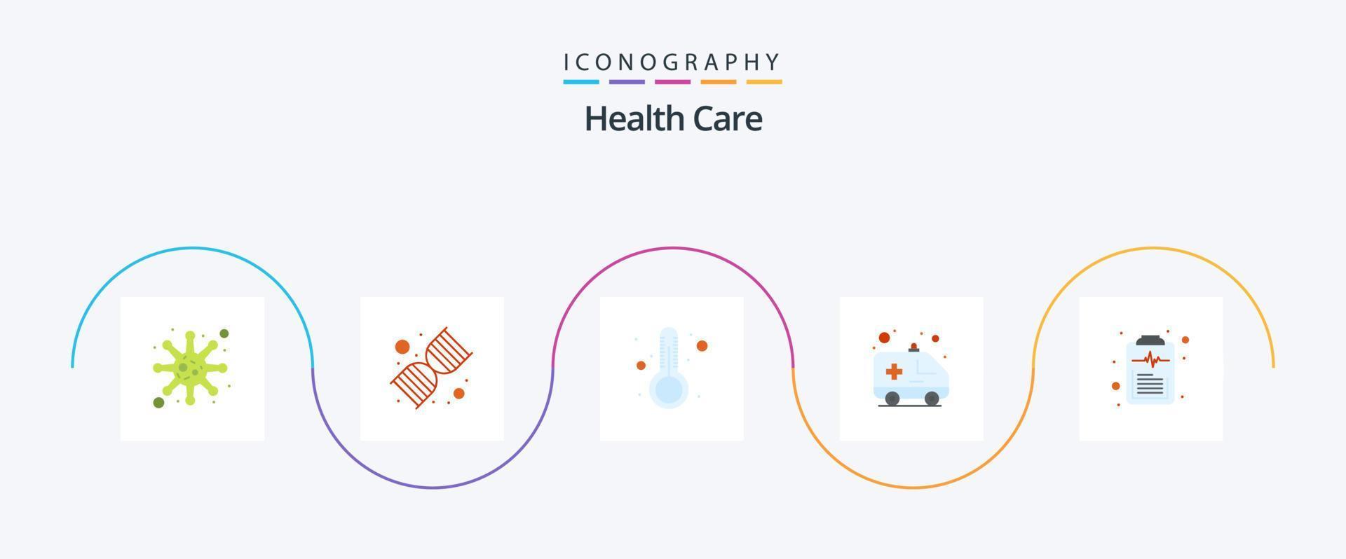 pacote de ícones plana 5 de cuidados de saúde, incluindo documento. transporte. temperatura. hospital. ambulância vetor