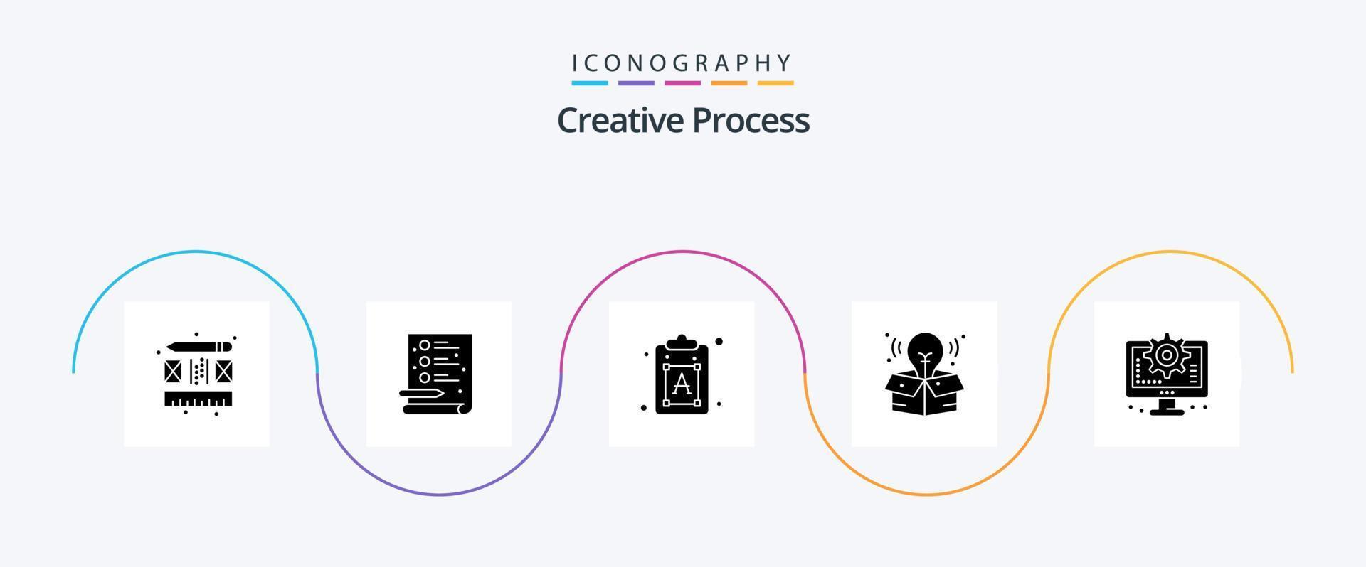 pacote de ícones do glifo 5 do processo criativo, incluindo . processo. Fonte. interface. grande ideia vetor