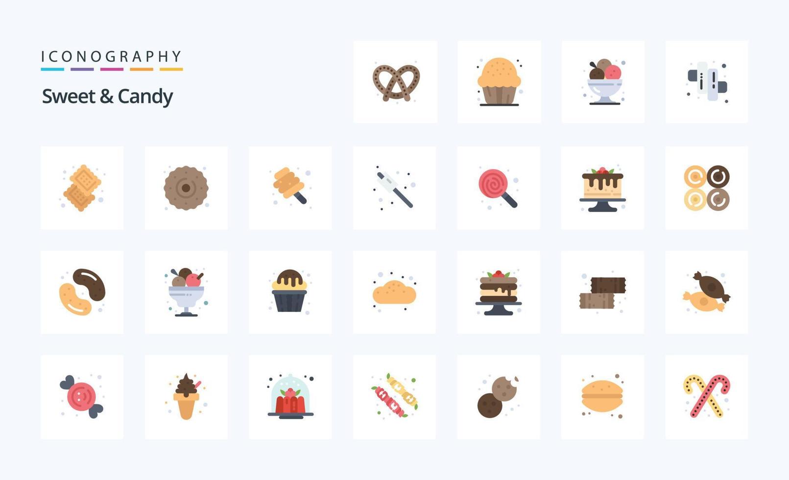 25 pacotes de ícones de cores planas doces e doces vetor