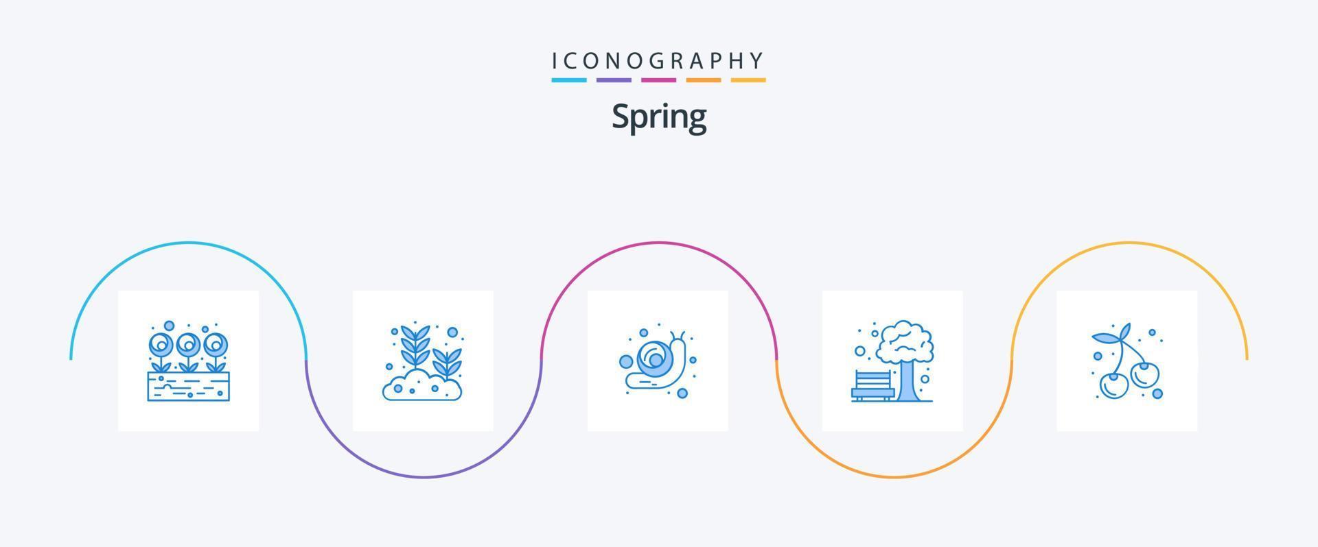 pacote de ícones de primavera azul 5, incluindo . fruta. animal. cereja. parque vetor