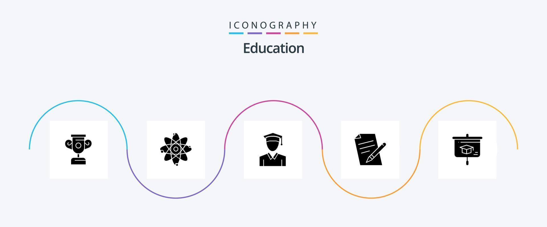Pacote de ícones de glifo 5 de educação, incluindo . apresentação. graduação. Educação. lápis vetor