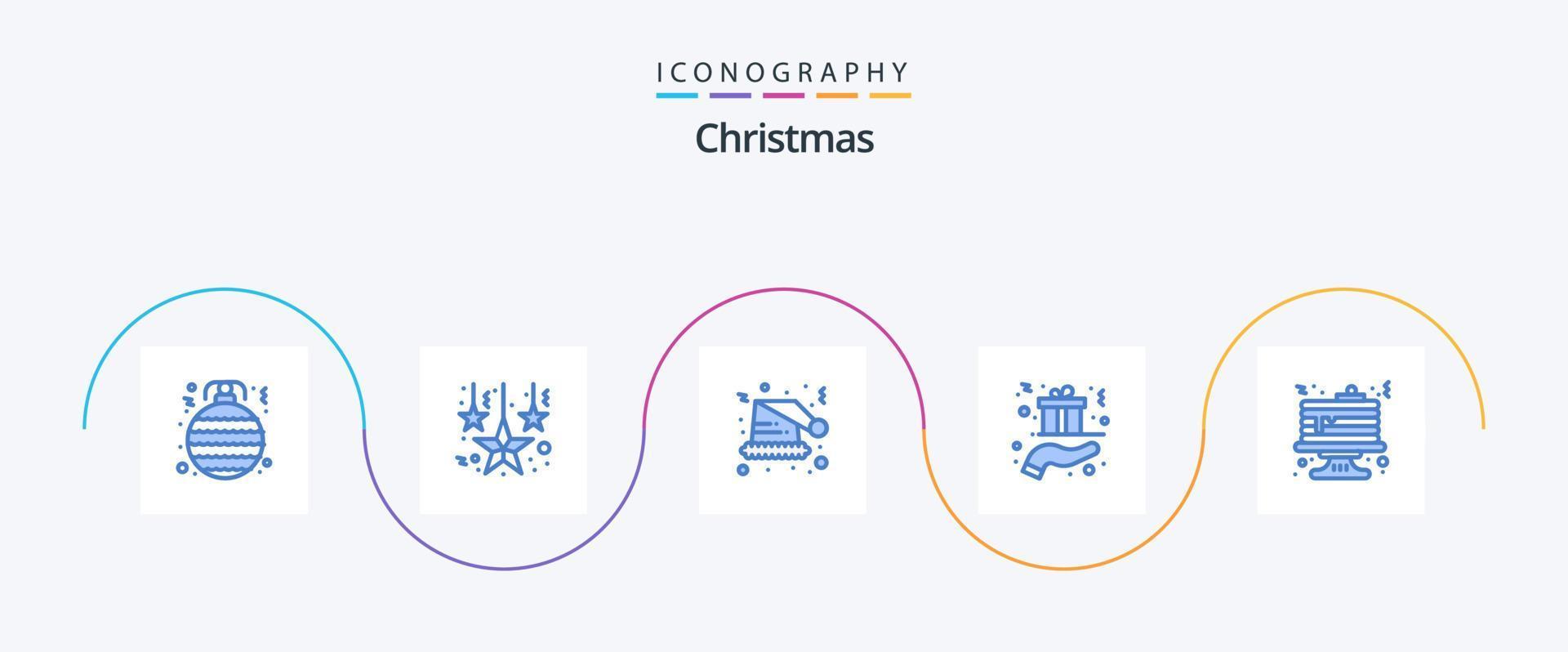 pacote de ícones de natal azul 5 incluindo bolo. presente. chapéu. mão. presente vetor