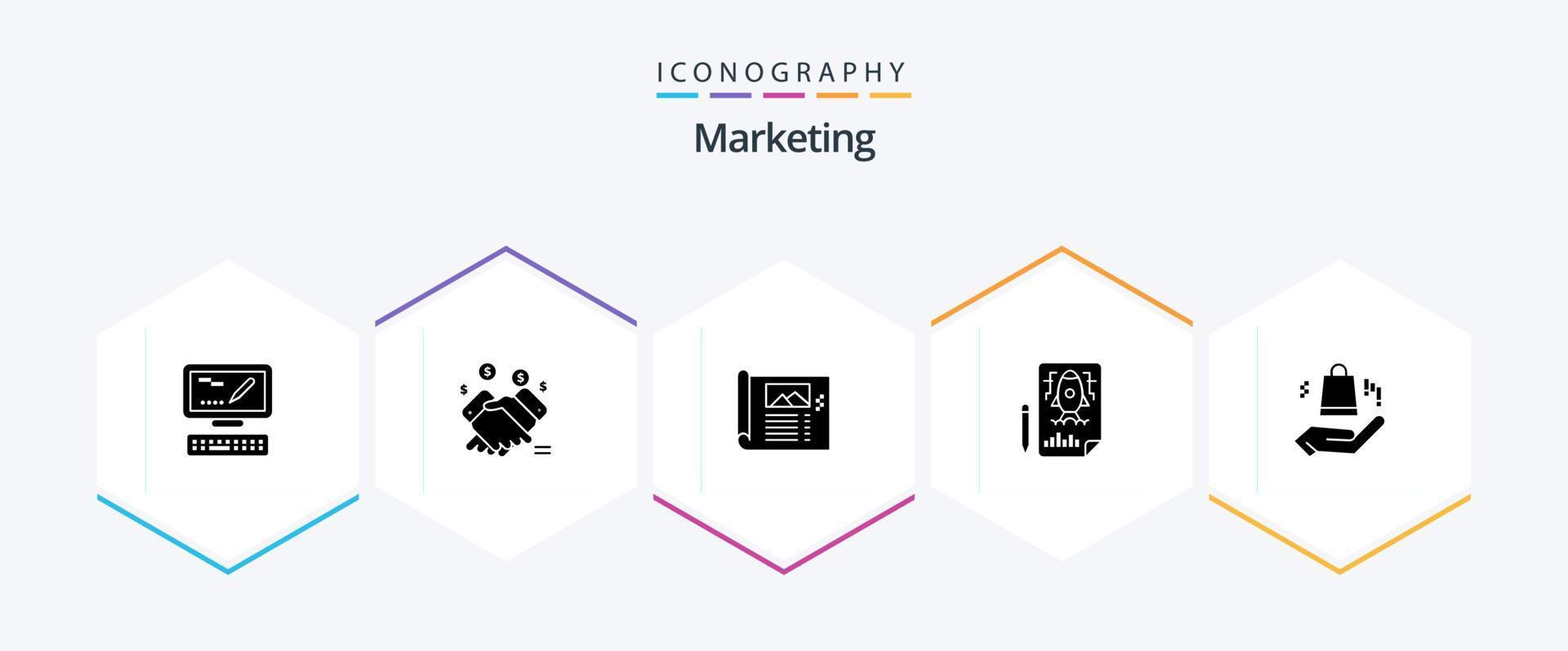 pacote de ícones de 25 glifos de marketing, incluindo ahnd. foguete. projeto. pencle. foto vetor