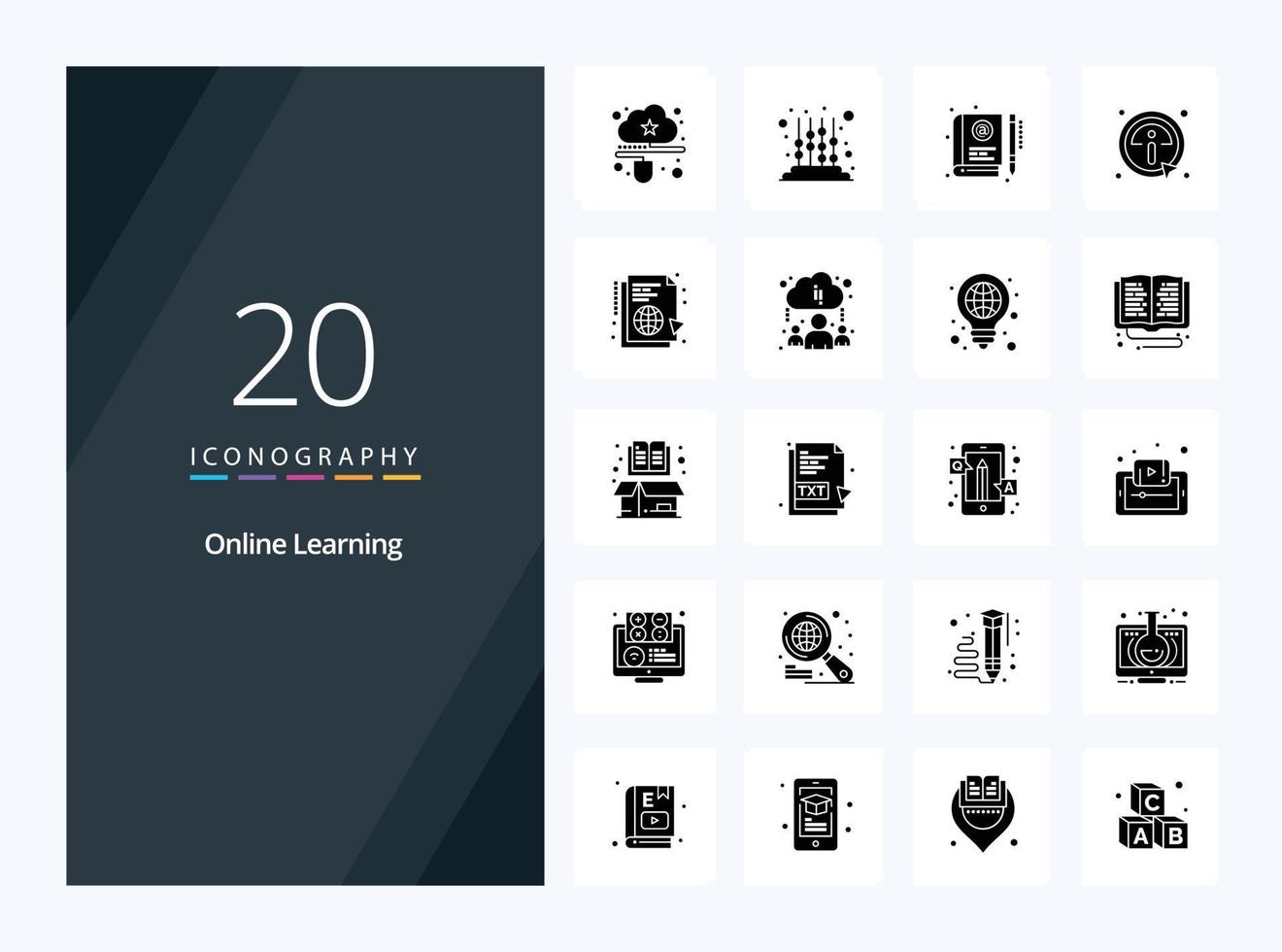20 ícone de glifo sólido de aprendizado on-line para apresentação vetor