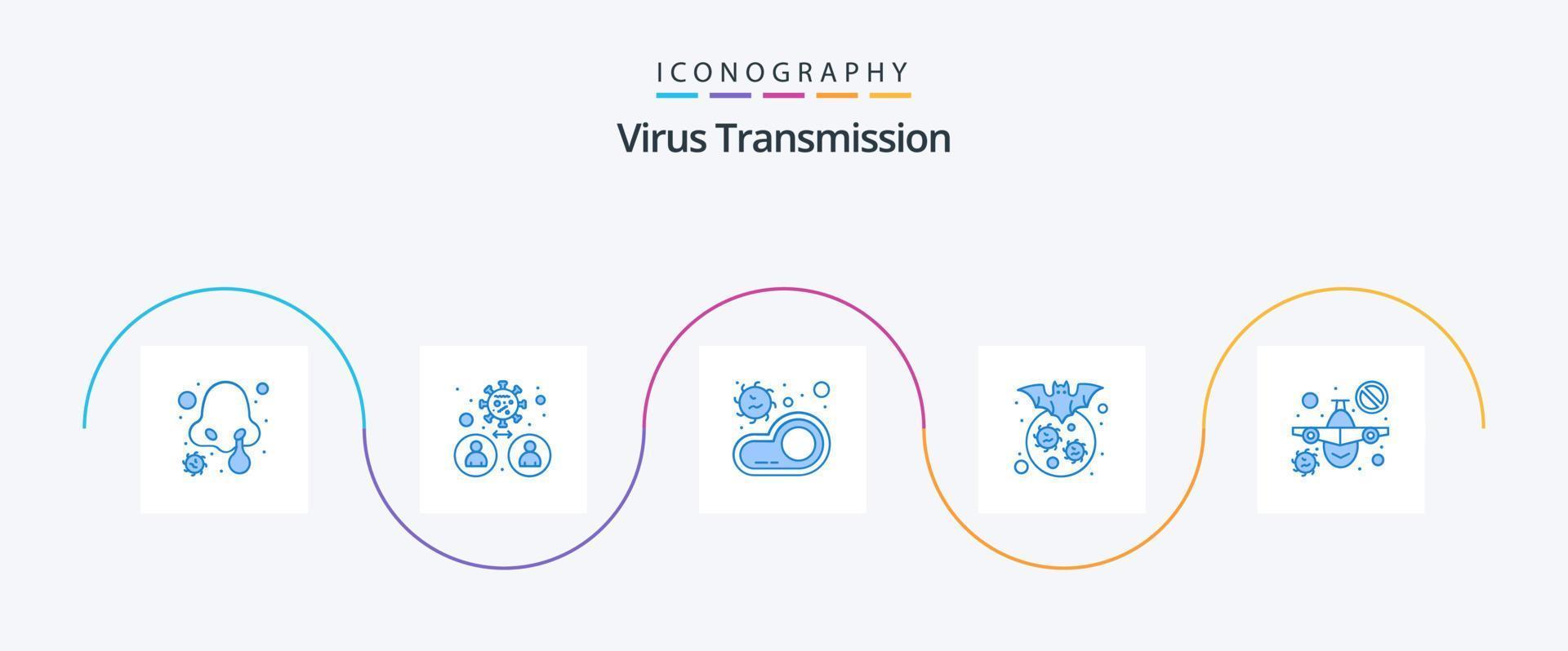 pacote de ícones azul 5 de transmissão de vírus, incluindo proibição. vírus. bactérias. corona. bastão vetor