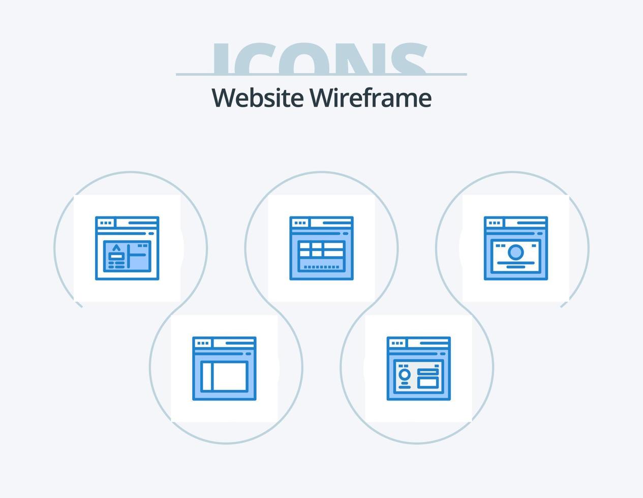 site wireframe azul icon pack 5 design de ícones. . Links Rápidos. navegador. página. disposição vetor