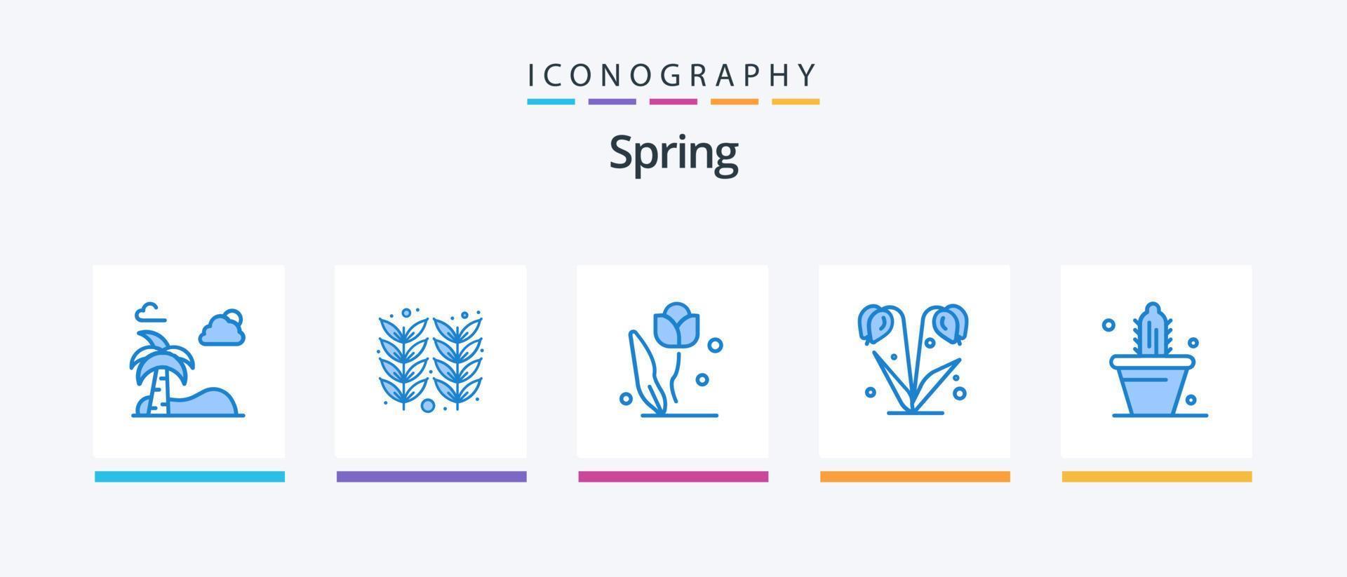 pacote de ícones de primavera azul 5, incluindo cacto. natureza. flora. floral. rosa. design de ícones criativos vetor