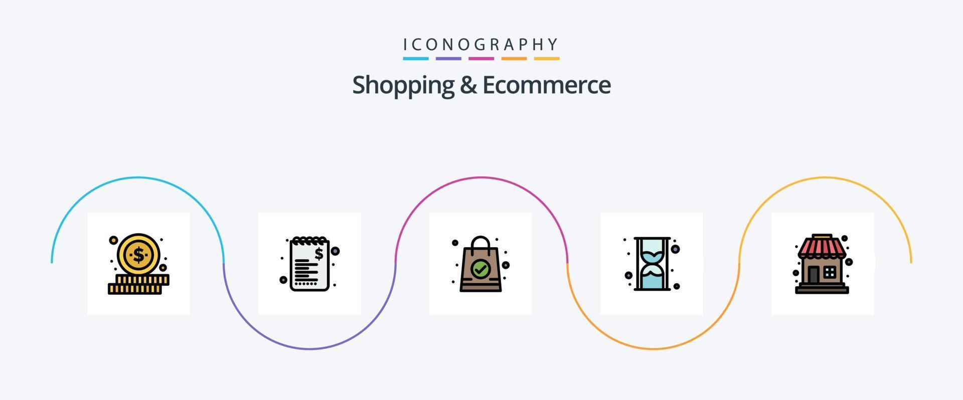 linha de compras e comércio eletrônico preenchida com 5 ícones planos, incluindo . compras. bolsa. comprar. tempo vetor