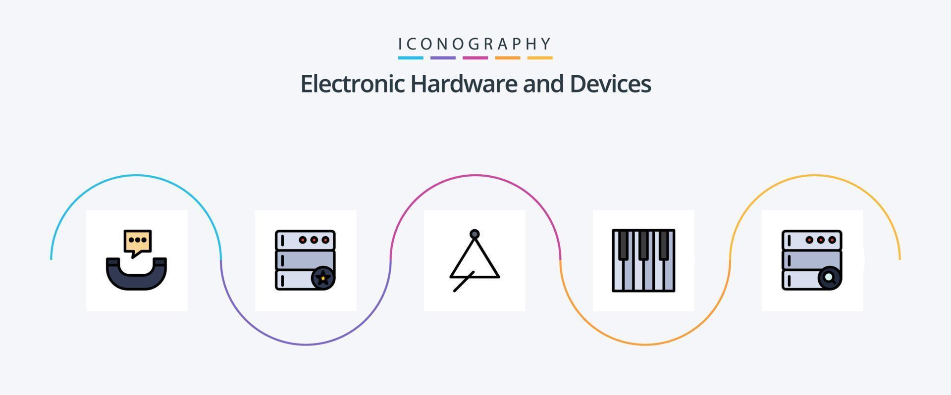 linha de dispositivos cheia de pacote de ícones plana 5 incluindo pesquisa. som. música. piano. teclado vetor