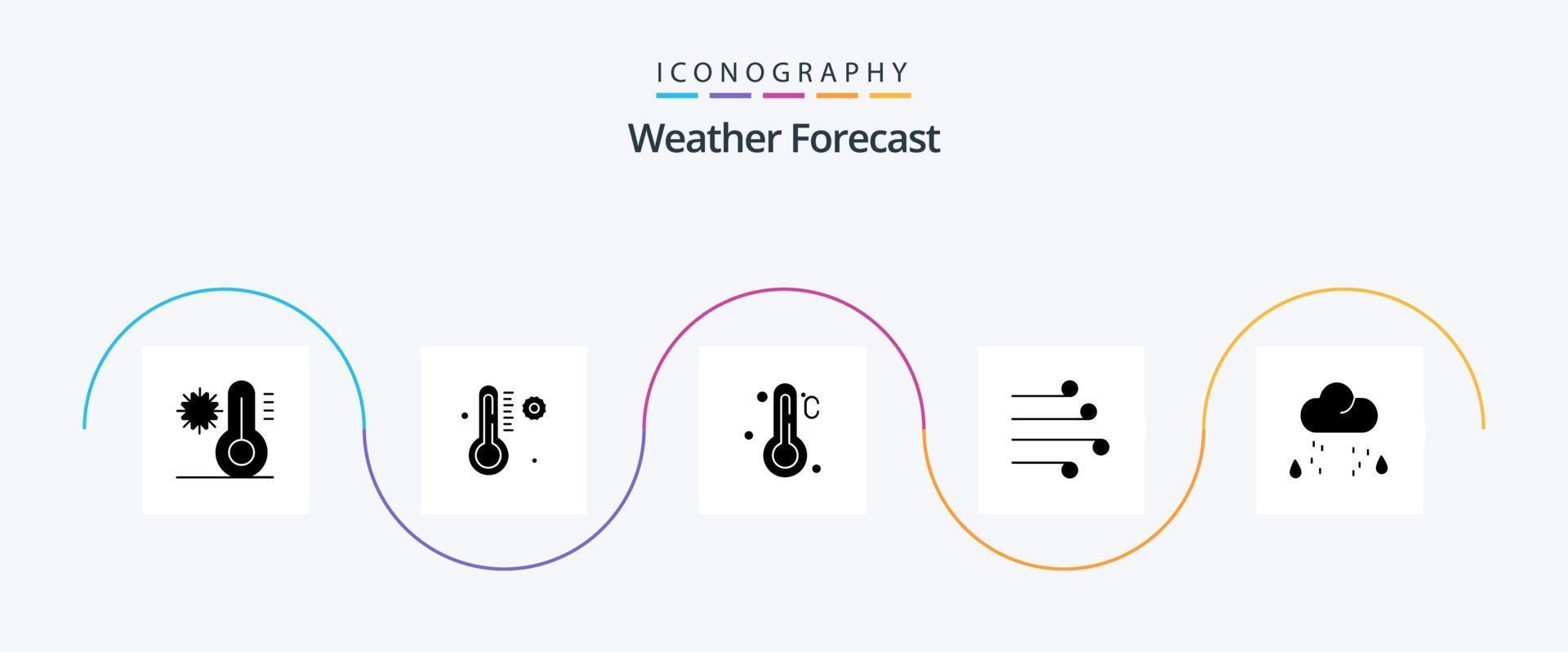 pacote de ícones do glifo meteorológico 5, incluindo . chuva. soprar. clima. nuvem vetor