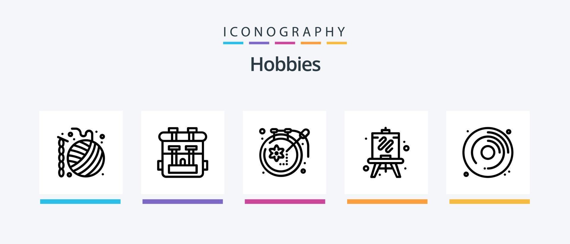 Hobbies line 5 icon pack incluindo pintura. hobbies. projeto. projeto. arte. design de ícones criativos vetor