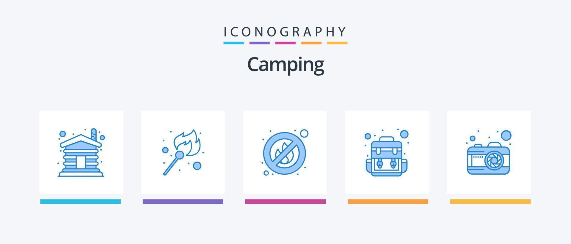 pacote de ícones de acampamento azul 5, incluindo . foto. fogo. Câmera. acampamento. design de ícones criativos vetor