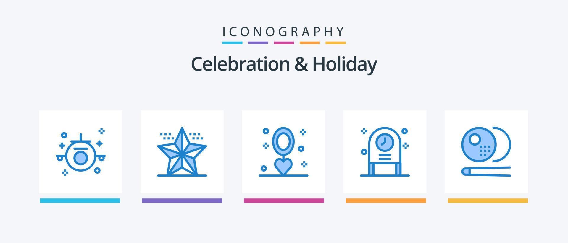 pacote de ícones de celebração e feriado azul 5, incluindo festa. relógio. estrela. celebração. colar. design de ícones criativos vetor