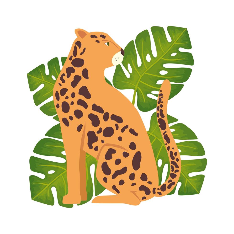 animal leopardo com ícone isolado de folhas vetor