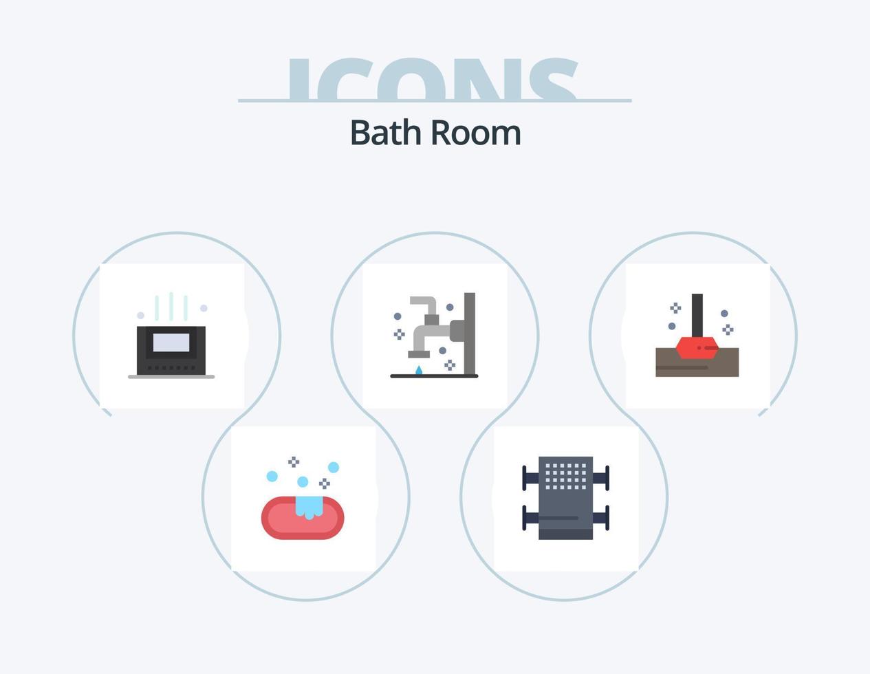 design de ícones do pacote de ícones planos de 5 banheiros. . banho. sala. esfregar. torneira vetor