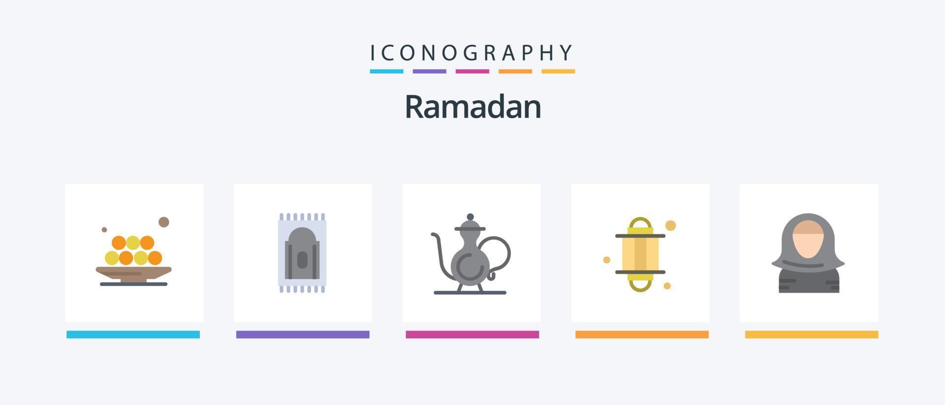 Pacote de ícones do Ramadã Flat 5, incluindo árabe. luz. abraâmico. lanterna. religião. design de ícones criativos vetor