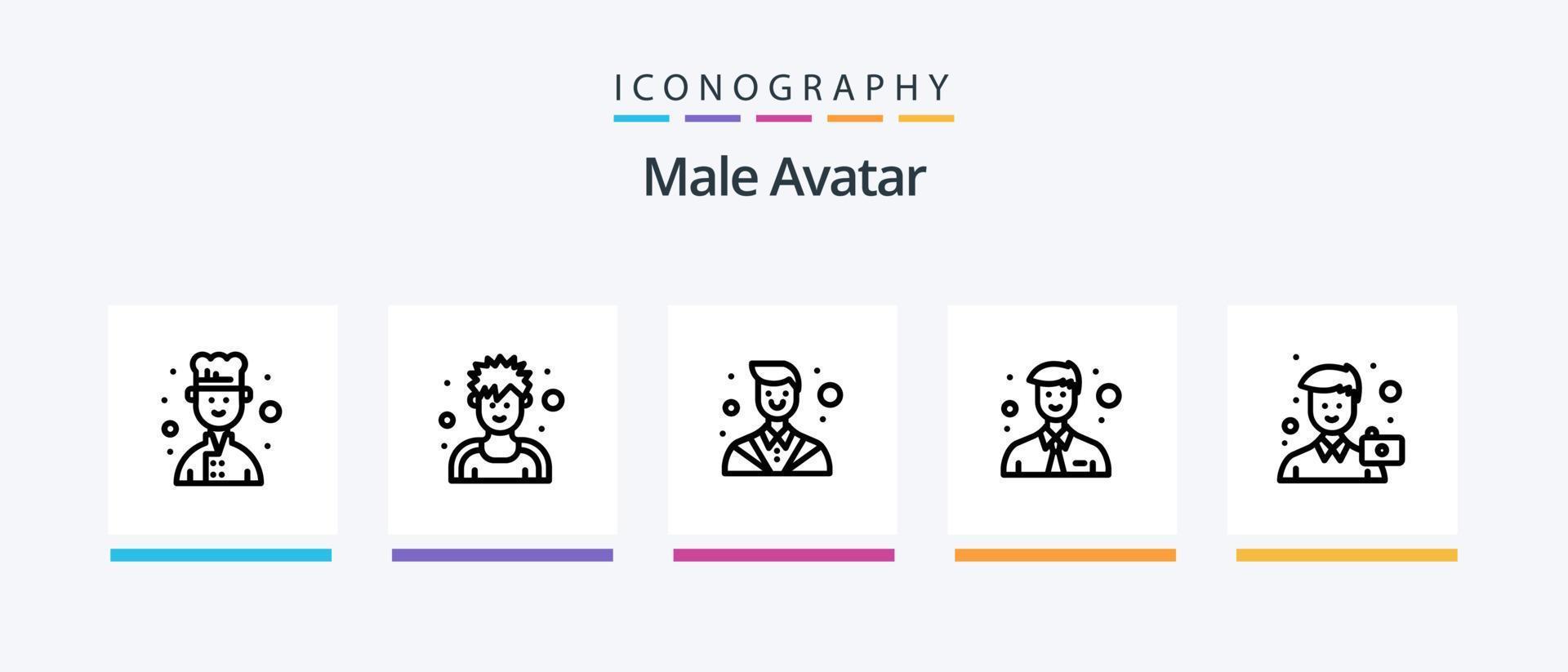 pacote de ícones de linha 5 de avatar masculino, incluindo reparo. mecânico. jardineiro. homem. trabalho. design de ícones criativos vetor